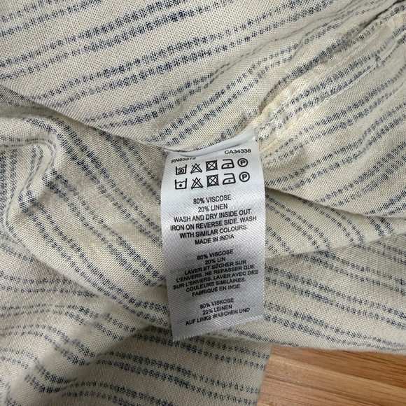 🌿 French Connection Men's Shirt XL Cream Navy Striped Linen Blend Short Sleeve - Picture 6 of 6